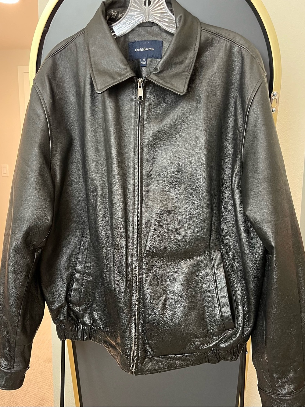 croft & barrow Black Leather Zip Bomber Jacket